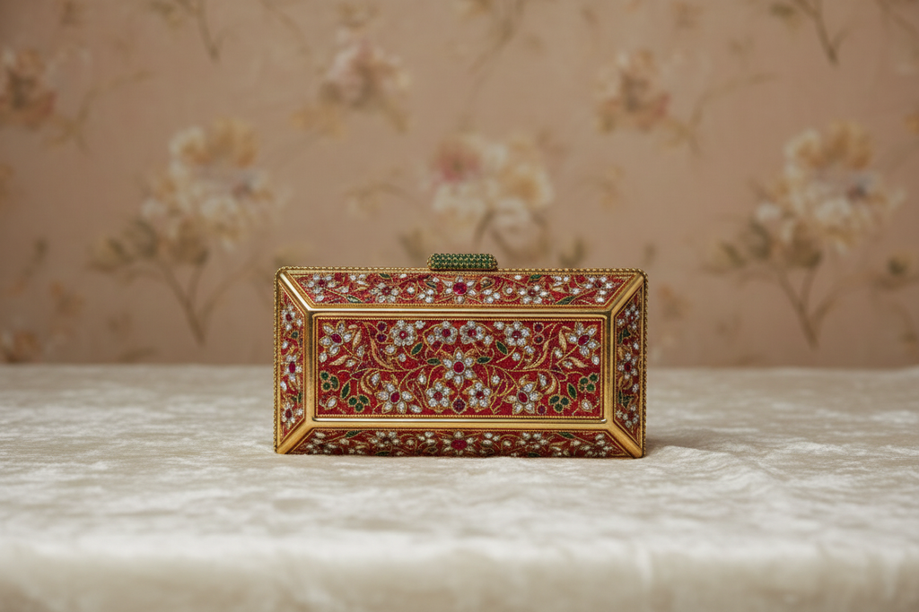 Ornate Red & Gold Gemstone Clutch