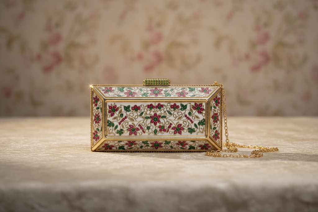 Ornate Floral Gemstone Clutch Bag