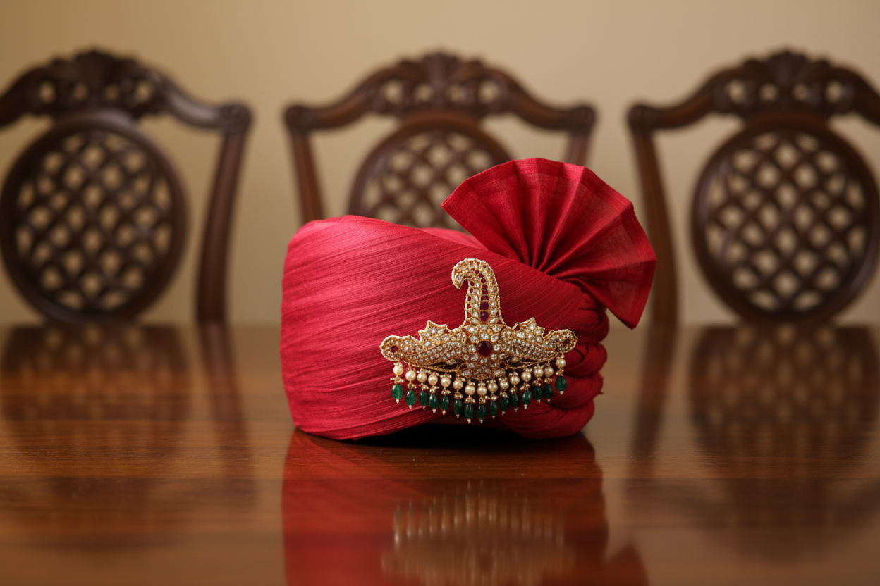 Regal Gold Kalgi with Polki, Ruby, Pearl & Emeralds