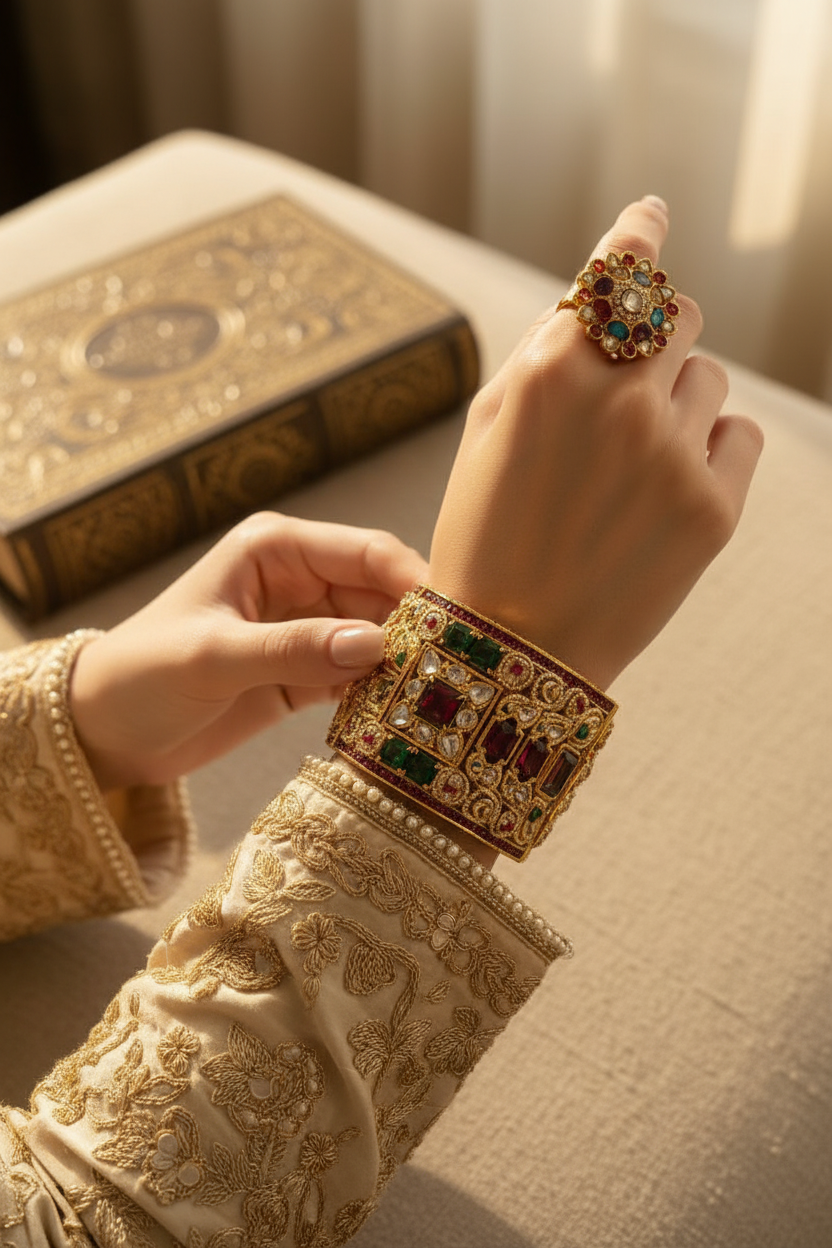 Grand Multicolor Gemstone Gold Plated Bangle with Matching Ring