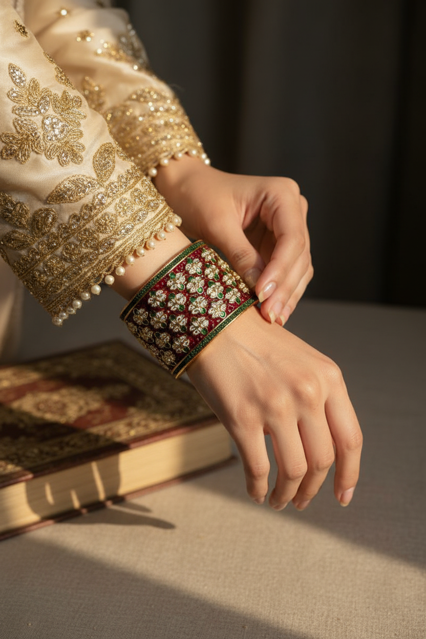 Traditional Ruby & Emerald Kundan Bangle