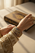 Multi-Gemstone Gold-Toned Cuff Bangle