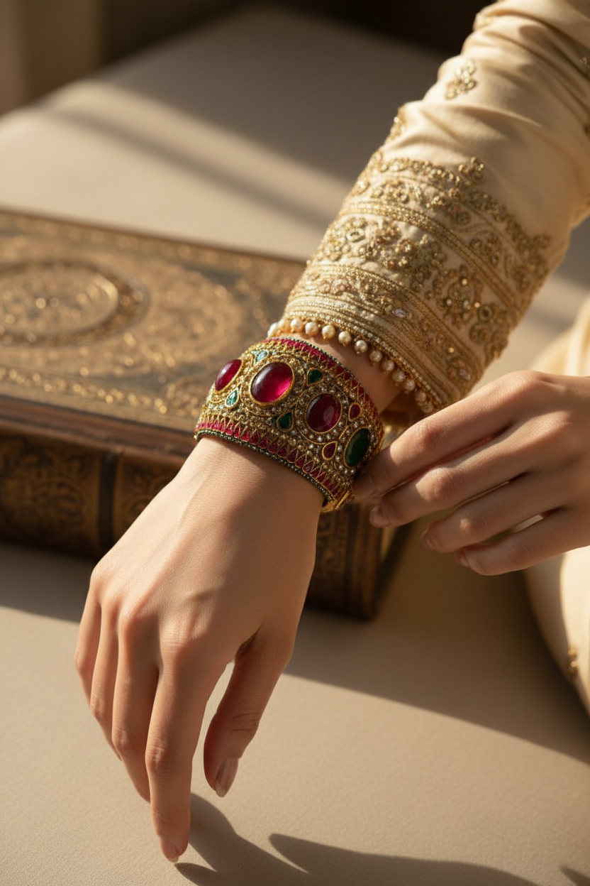 Regal Ruby & Emerald Gold-Toned Bangle