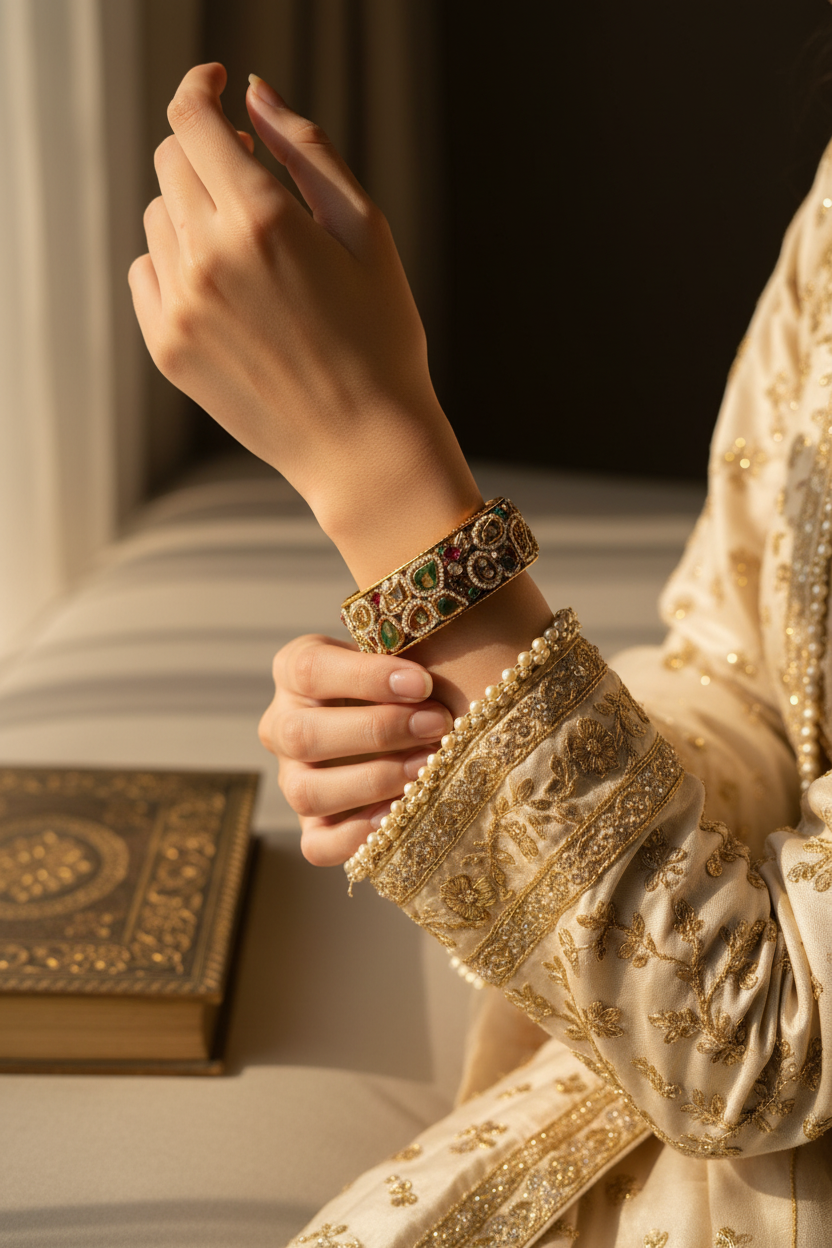 Traditional Multi-Stone Gold-Toned Bangle