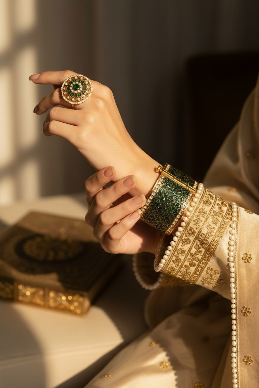 Emerald Green & Gold-Toned Bangle