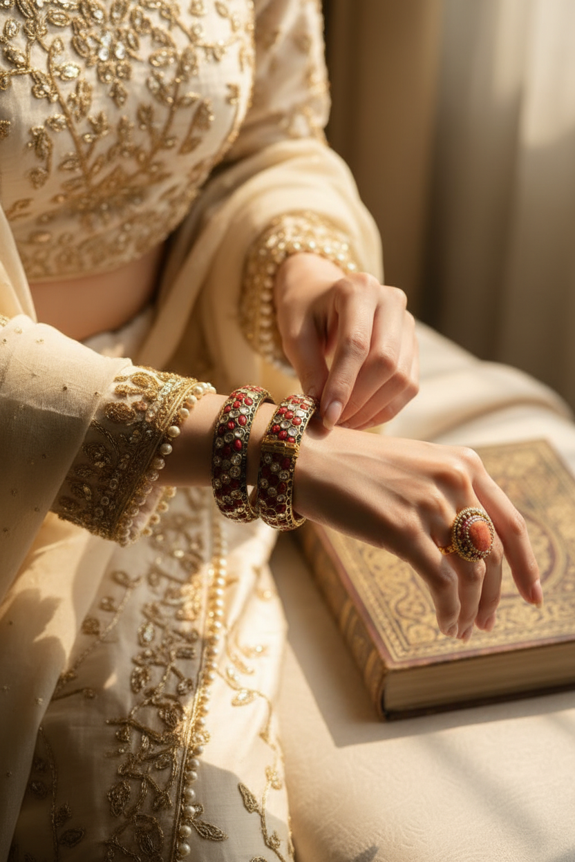 Ornate Red & White Stone Studded Bangle