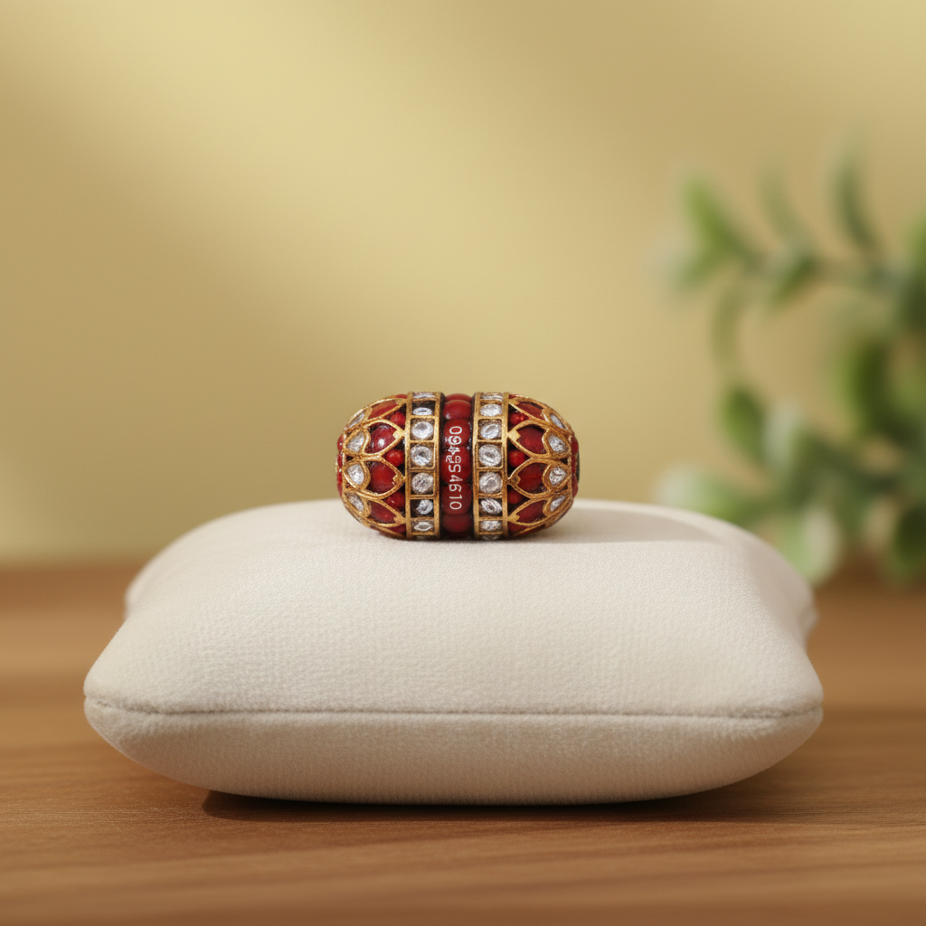 Red Gold White Gems Bead