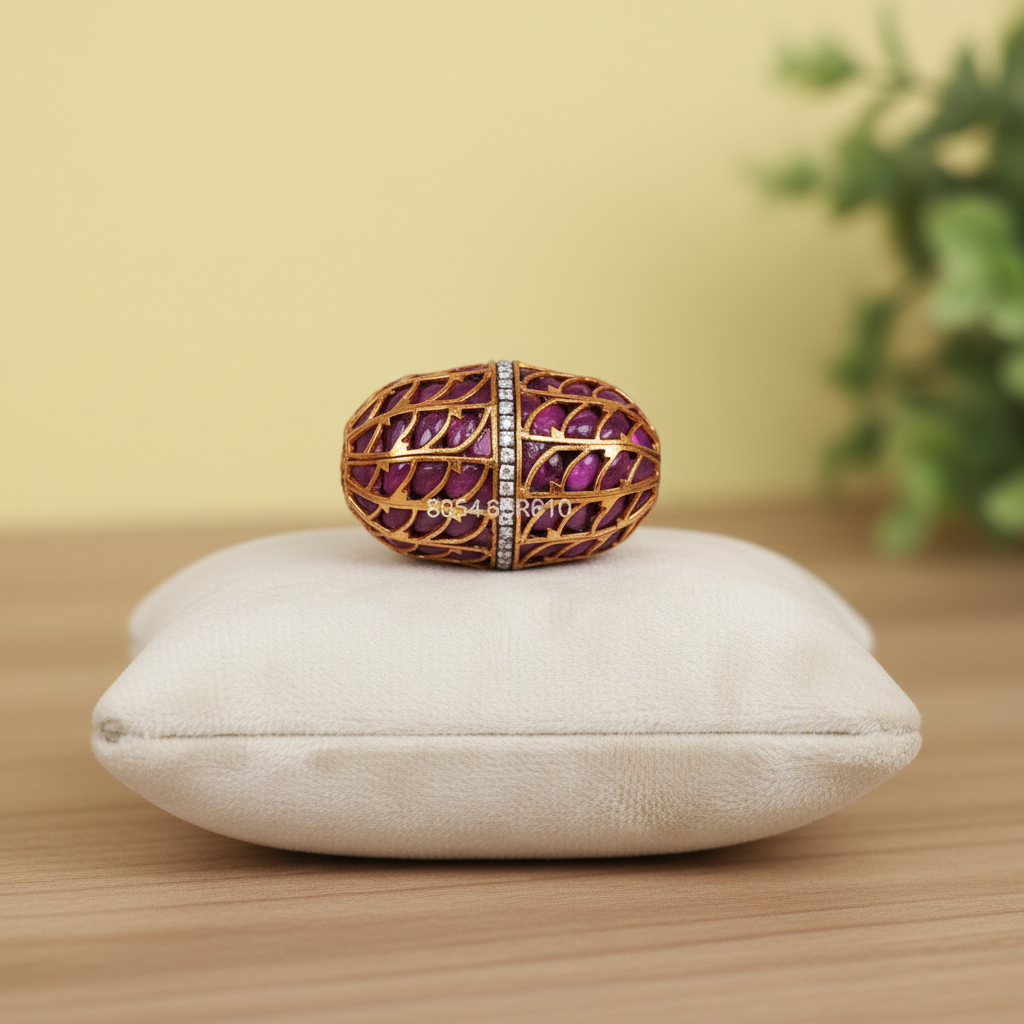 Ruby Gold Filigree Bead