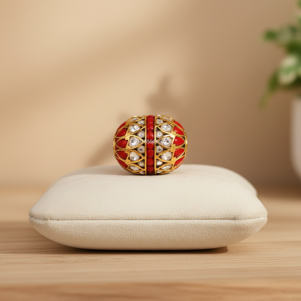 Ornate Red Gold Bead