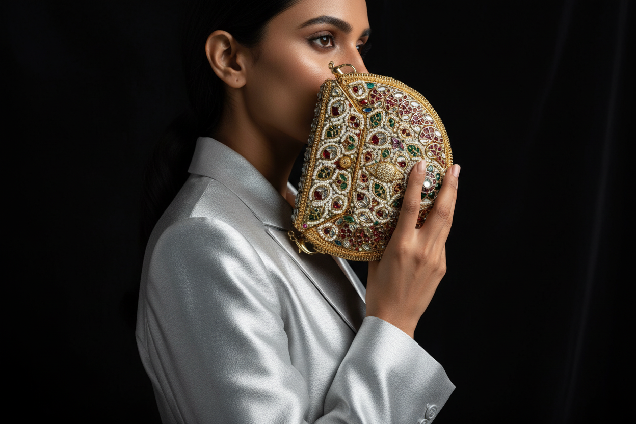 Embellished Golden Hard Case Clutch