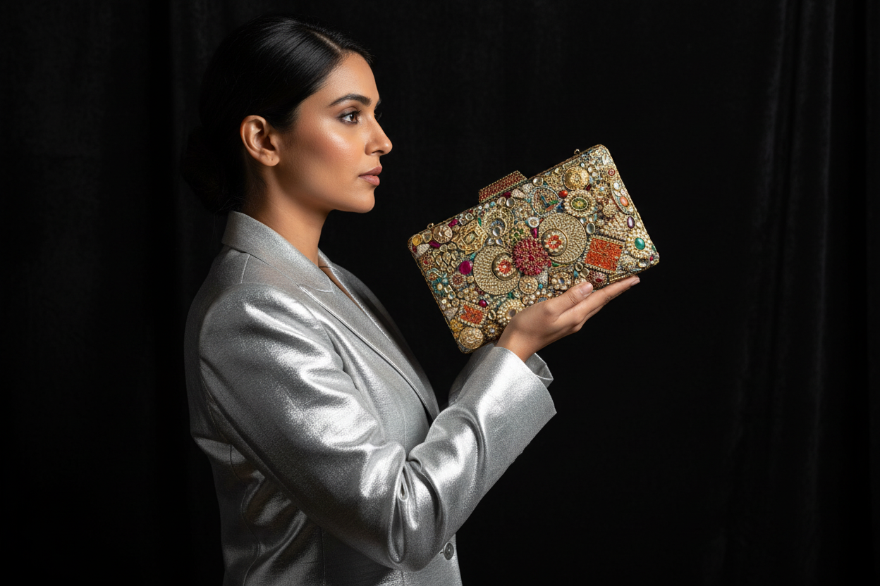 Luxurious Kundan & Stone Embellished Clutch Bag