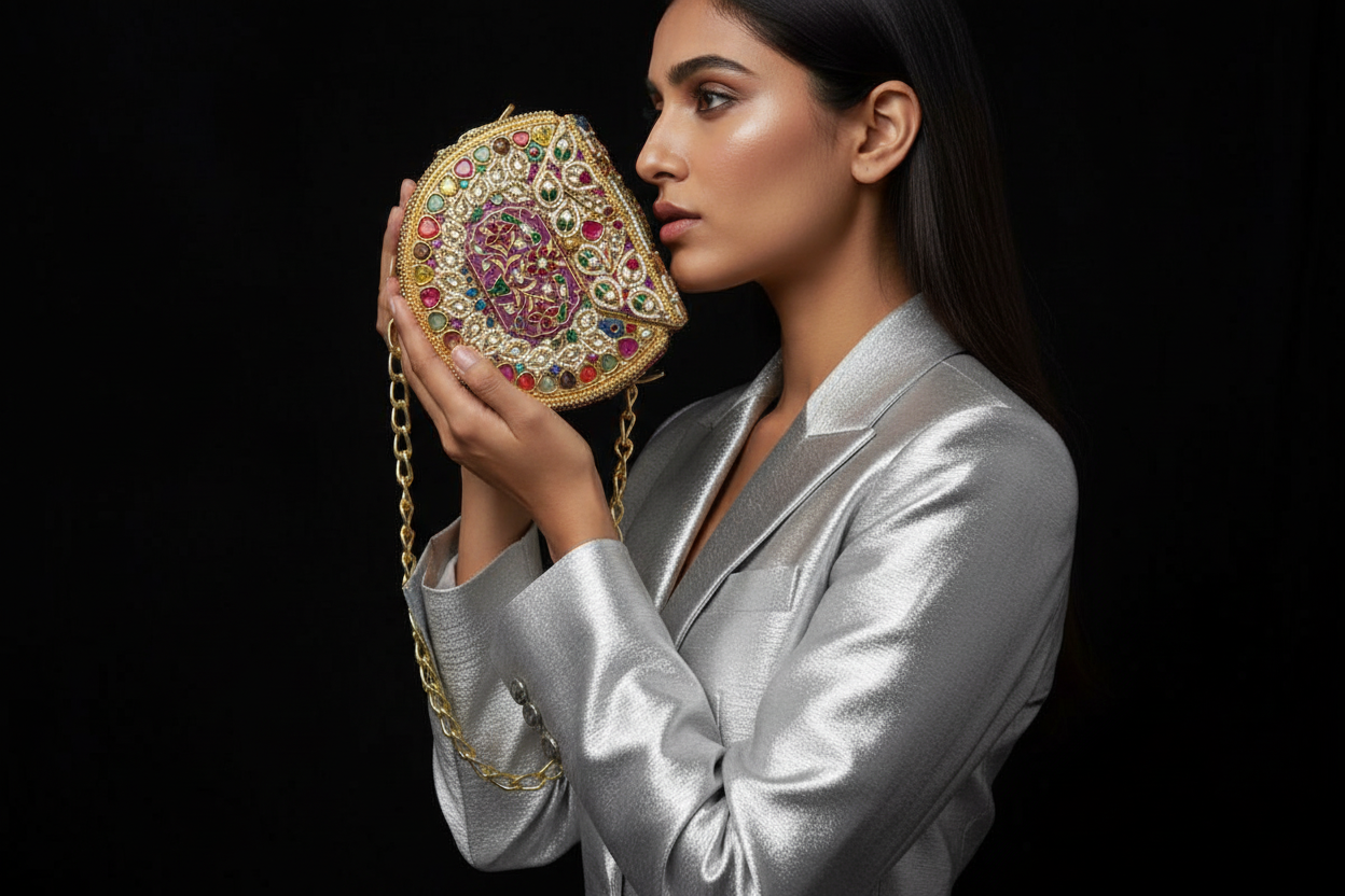 Intricately Embellished Multi-Color Gemstone Clutch