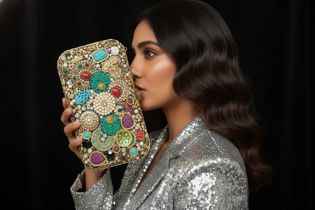 Exquisite Multi-Stone Embellished Clutch Bag