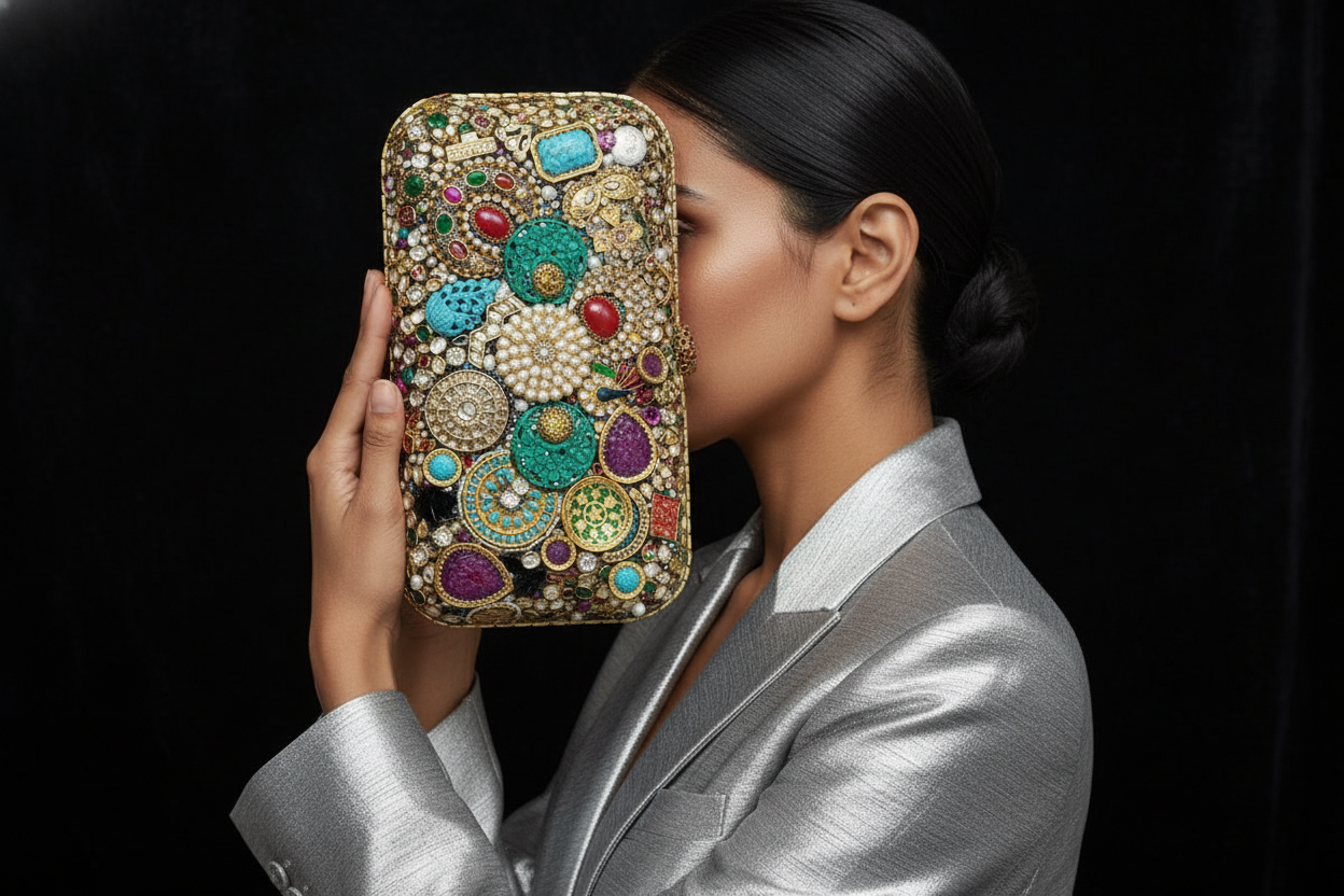 Embellished Multi-Gemstone & Pearl Clutch