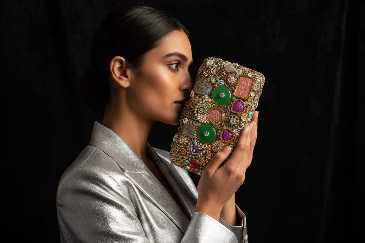 Multi-Gemstone Embellished Box Clutch