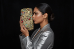 Embellished Gemstone & Kundan Clutch with Chain