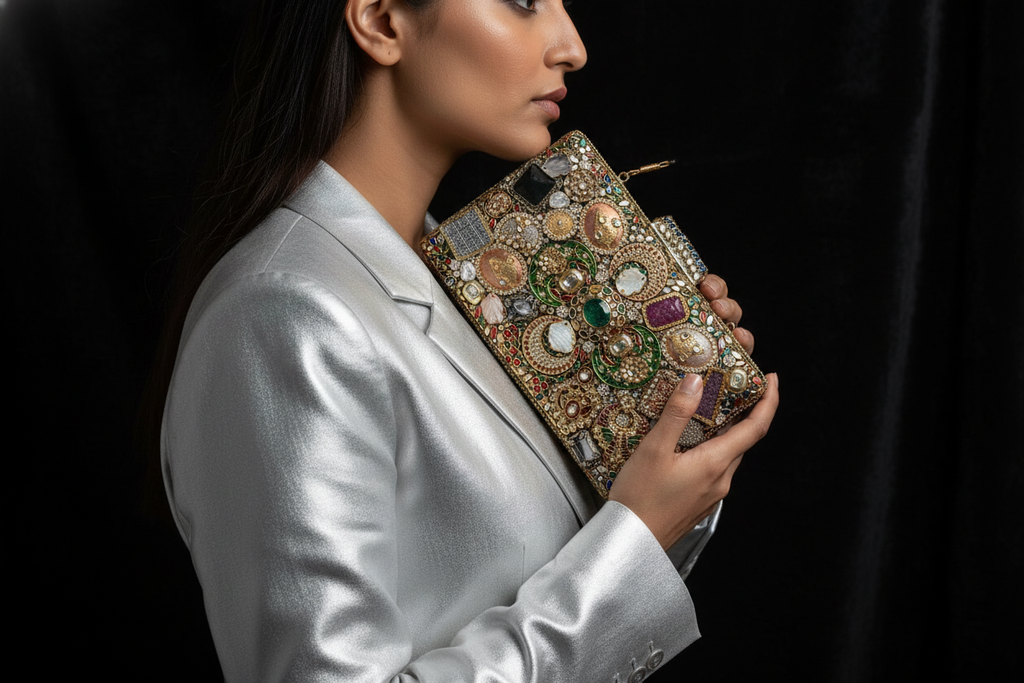 Ornate Hand-Embellished Jewel Stone Clutch