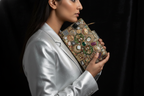 Ornate Hand-Embellished Jewel Stone Clutch