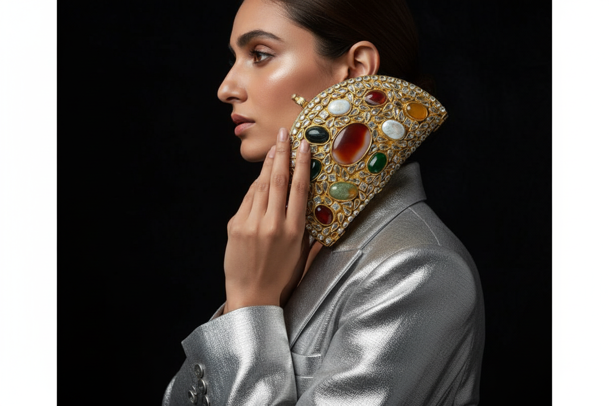 Ornate Gemstone & Kundan Clutch Bag