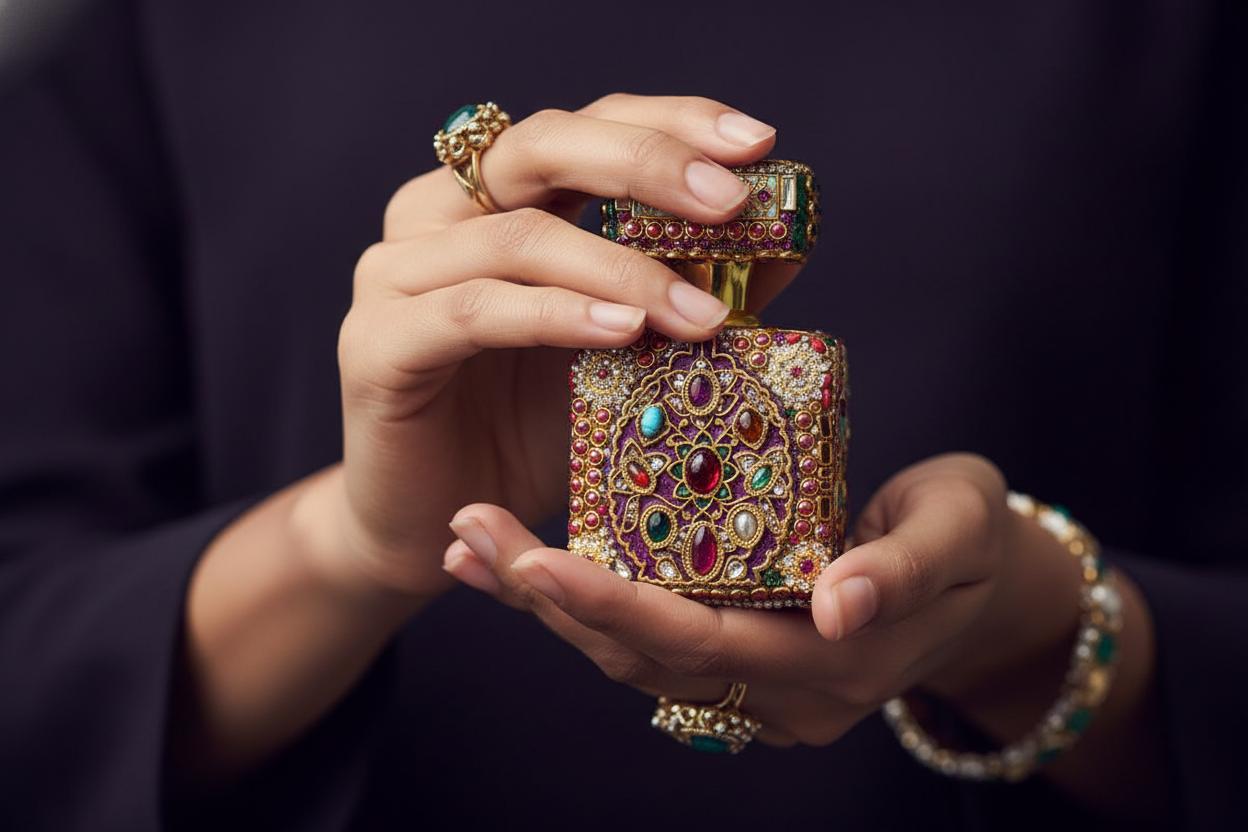 Ornate Jeweled Ittar Perfume Bottle