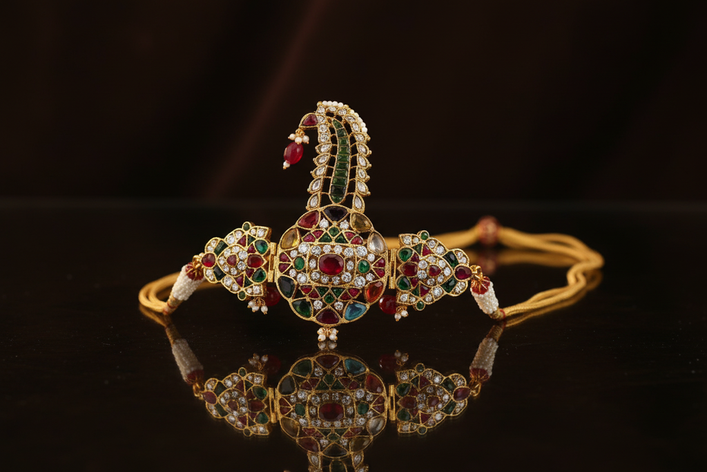 Traditional Indian Kalgi with Multi-Color Gemstones