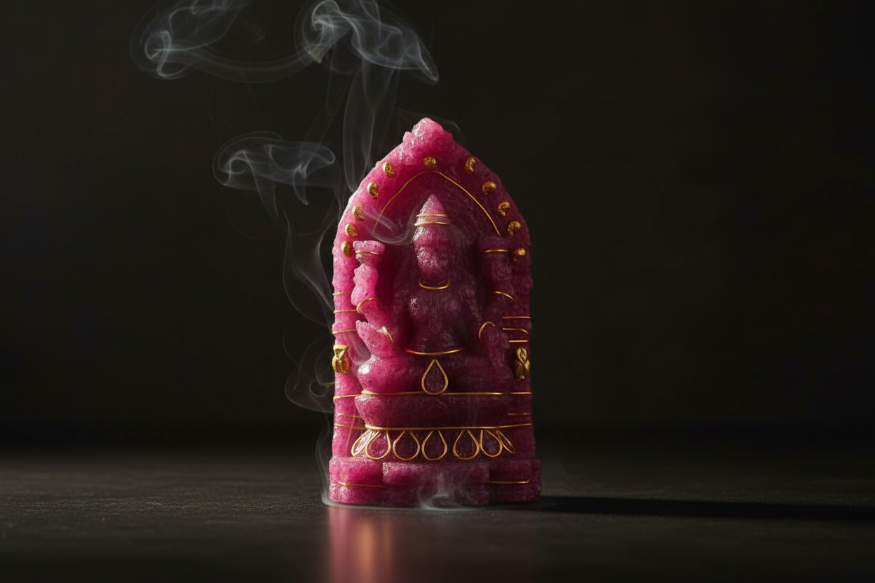 Natural Ruby Goddess Idol with Gold Accents