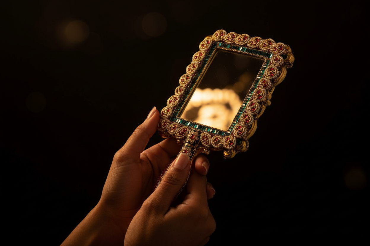 Ornate Jeweled Handheld Vanity Mirror