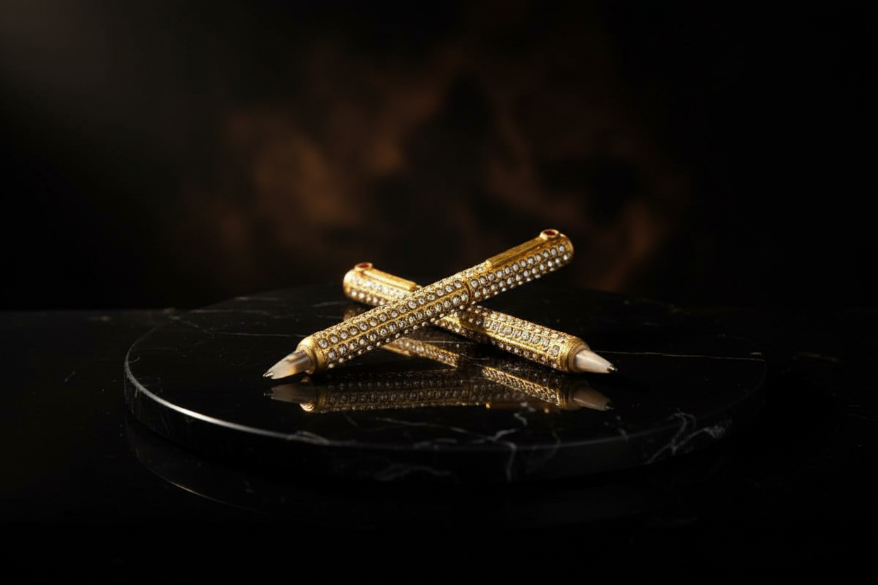 Luxury Gold & Crystal Embellished Pen Set