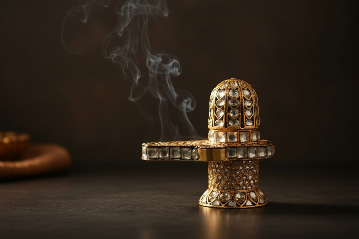 Ornate Gold & Kundan Shiva Lingam Idol