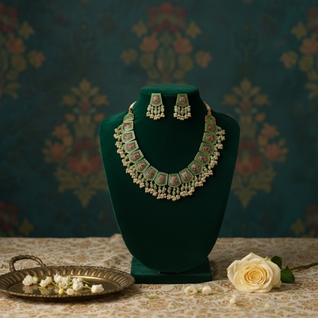 Traditional Green Necklace Set By Fluorite