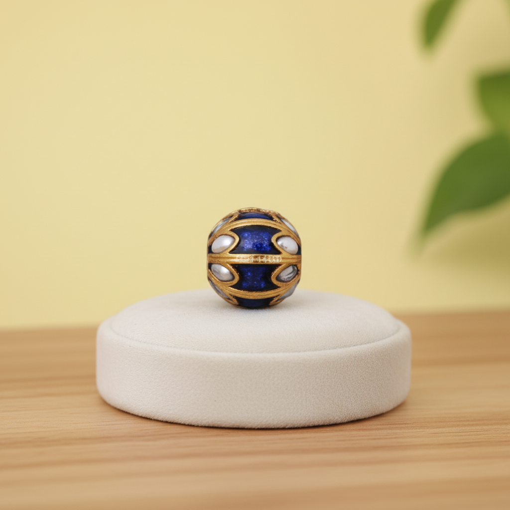 Blue Enamel Metal Bead