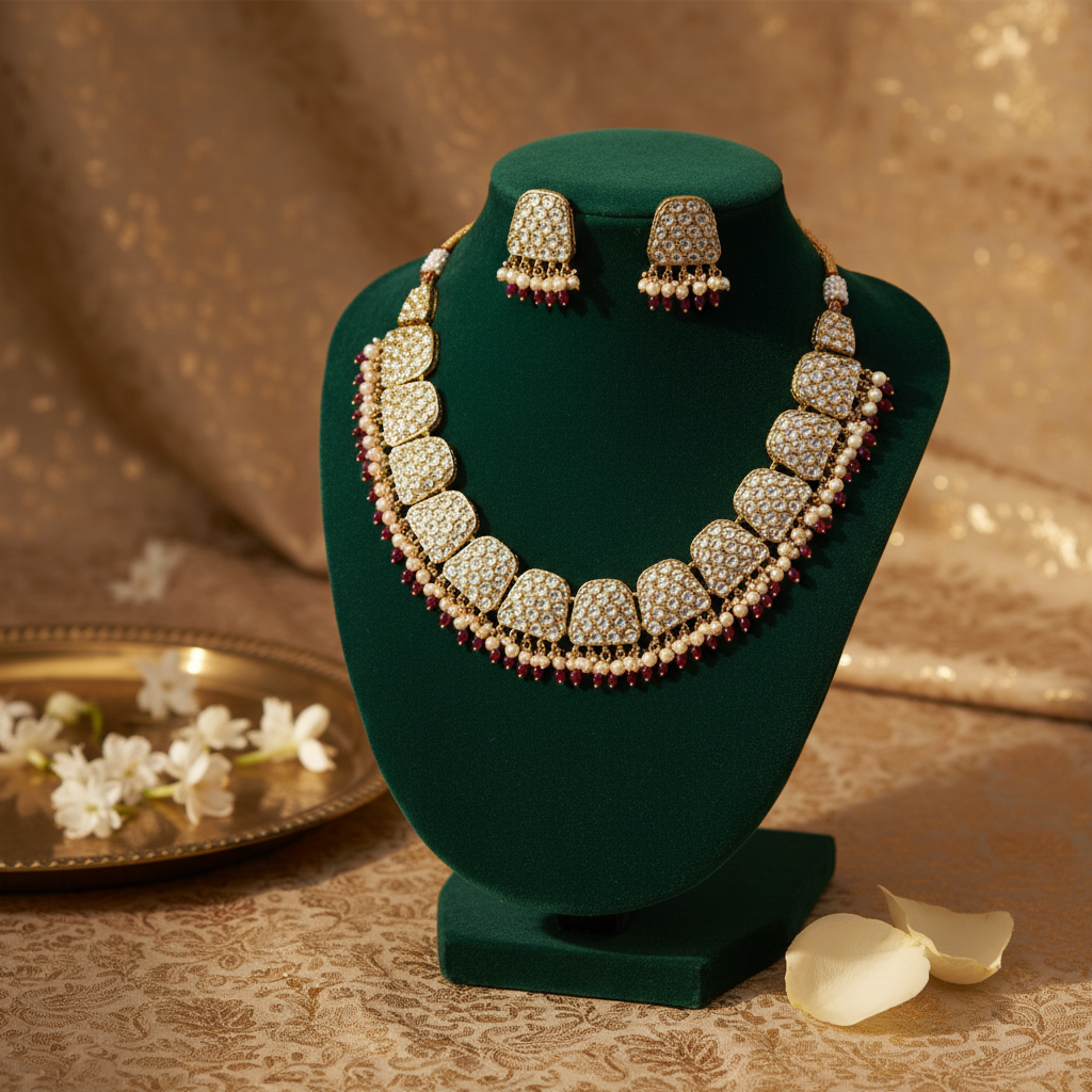 Kundan Pearl Jewellery Set By Fluorite