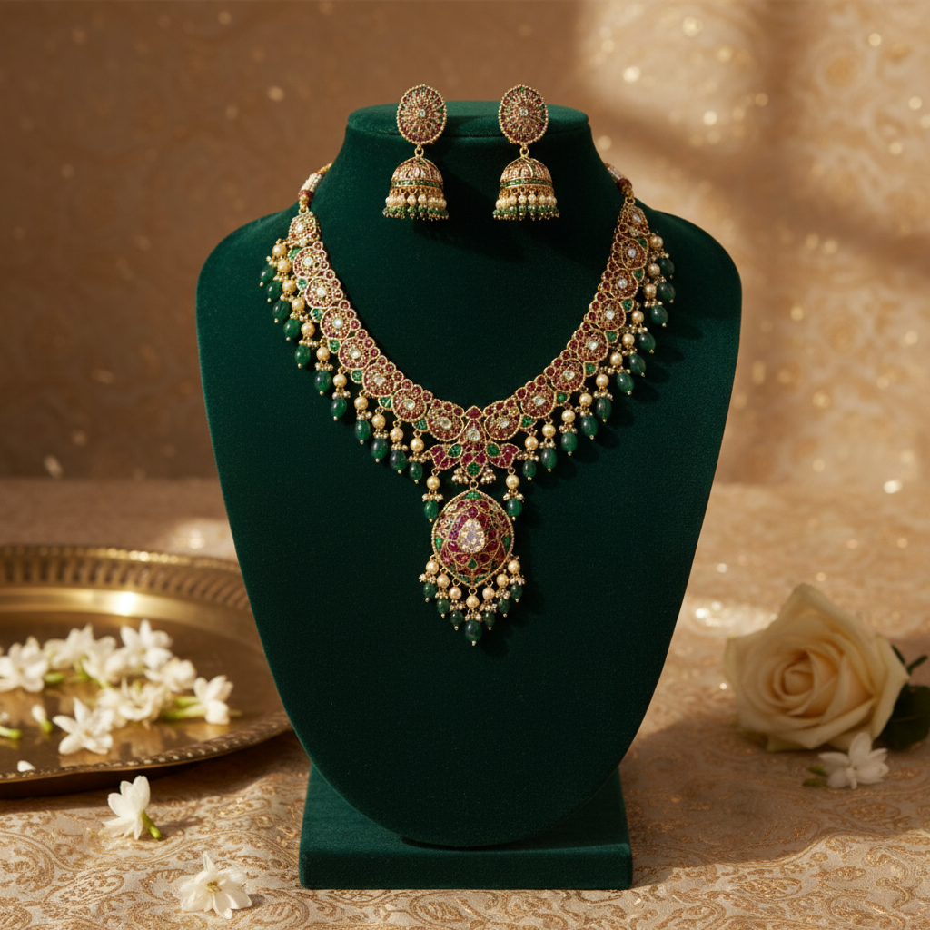 Traditional Pearl Gemstone Set By Fluorite