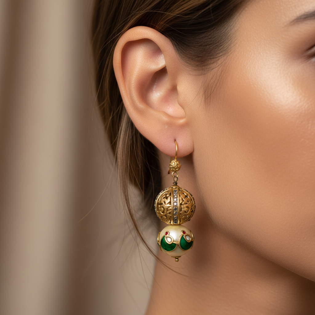 Gold Filigree Pearl Earrings