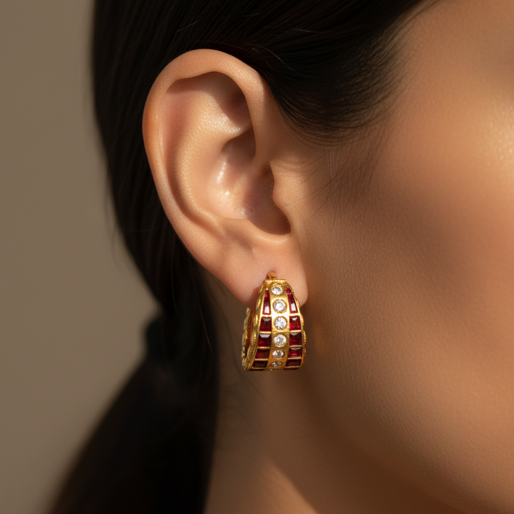 Red & Gold Hoop Earrings