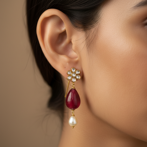 Antique-Inspired Ruby Pearl Earrings