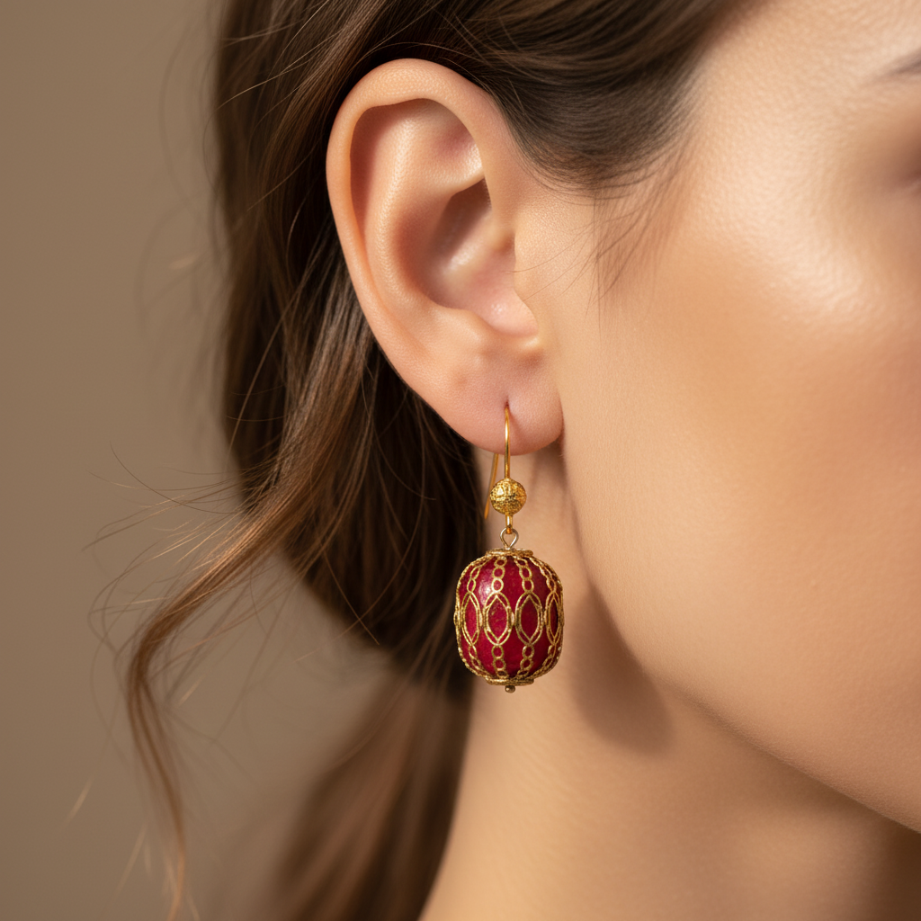Red Gold Lantern Earrings