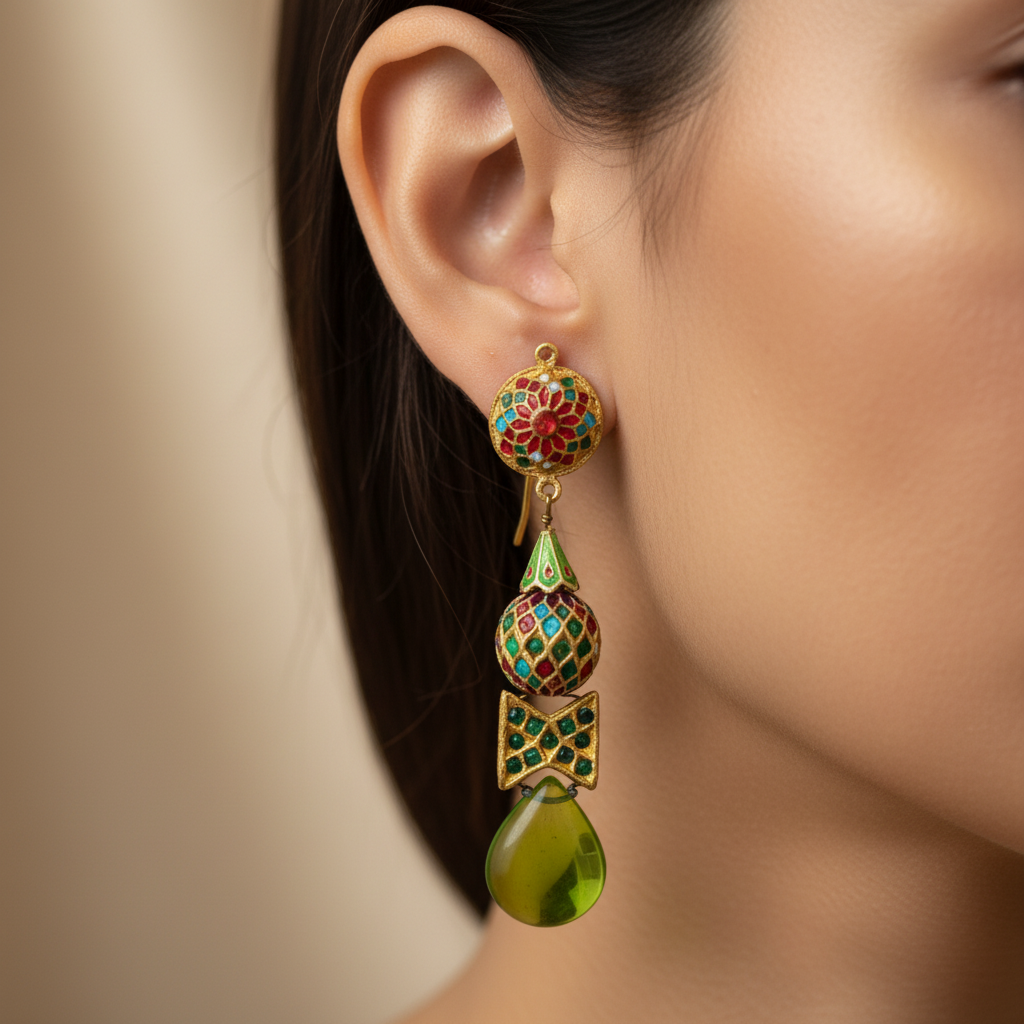 Intricate Green Drop Earrings