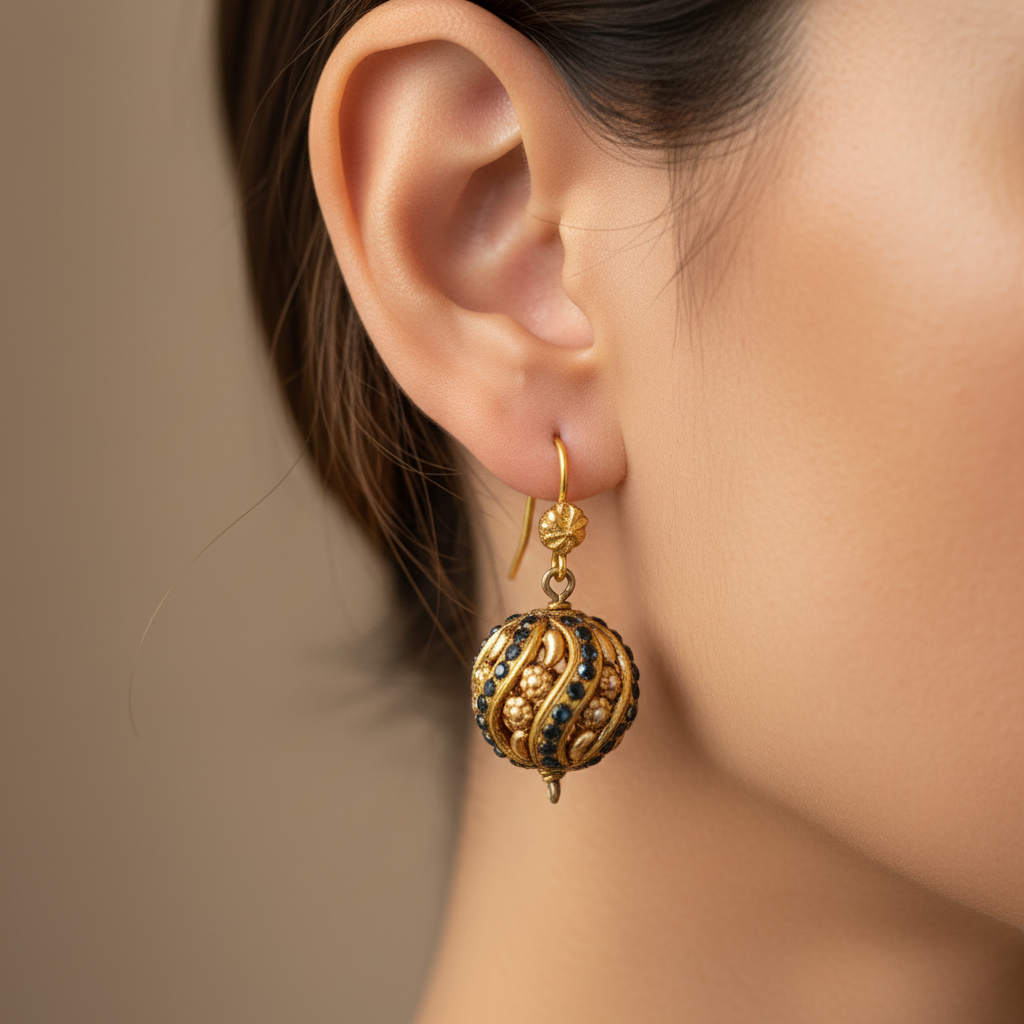 Ornate Gold Sphere Earrings