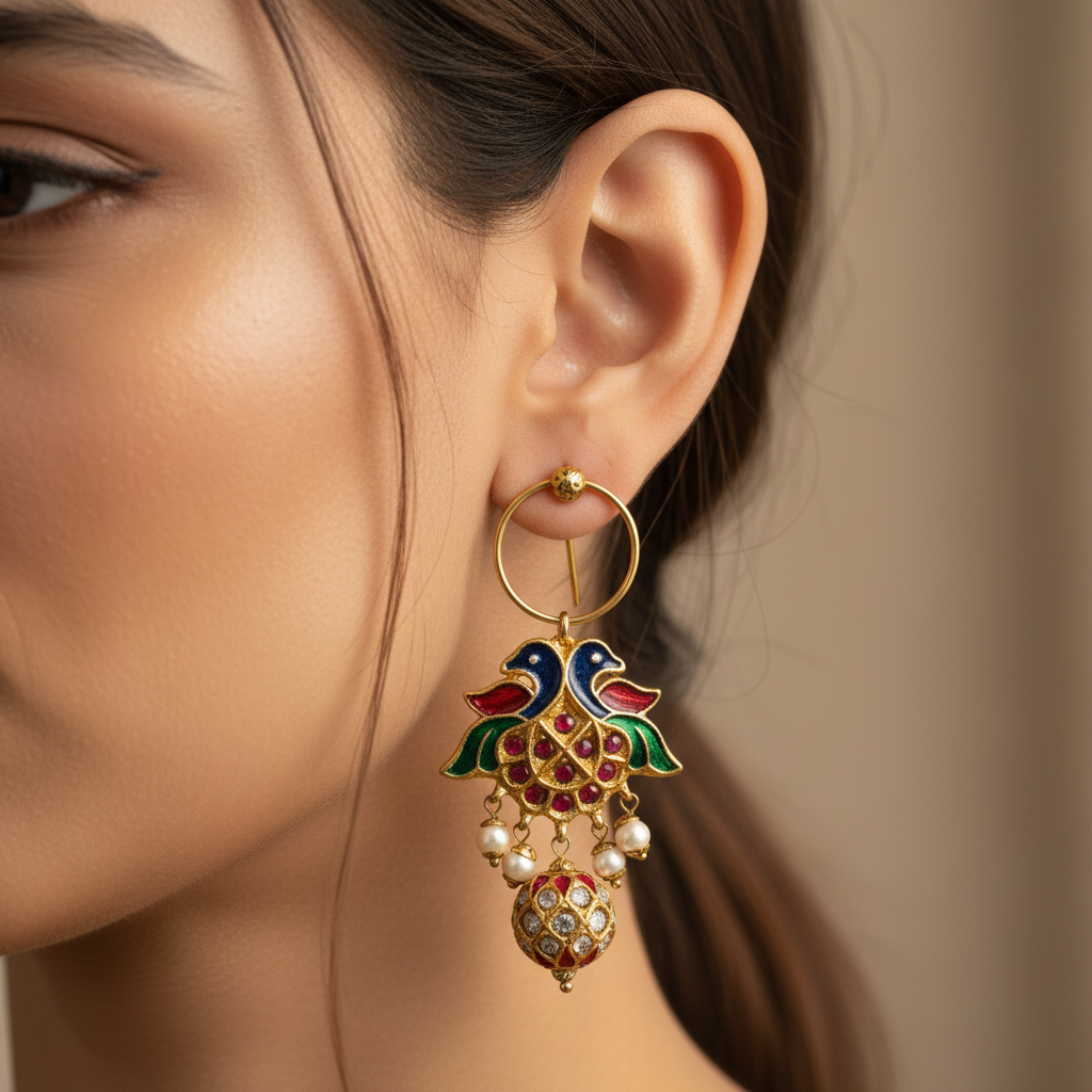 Peacock Enamel Drop Earrings