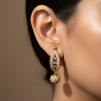 Crimson Elegance Gold Earrings