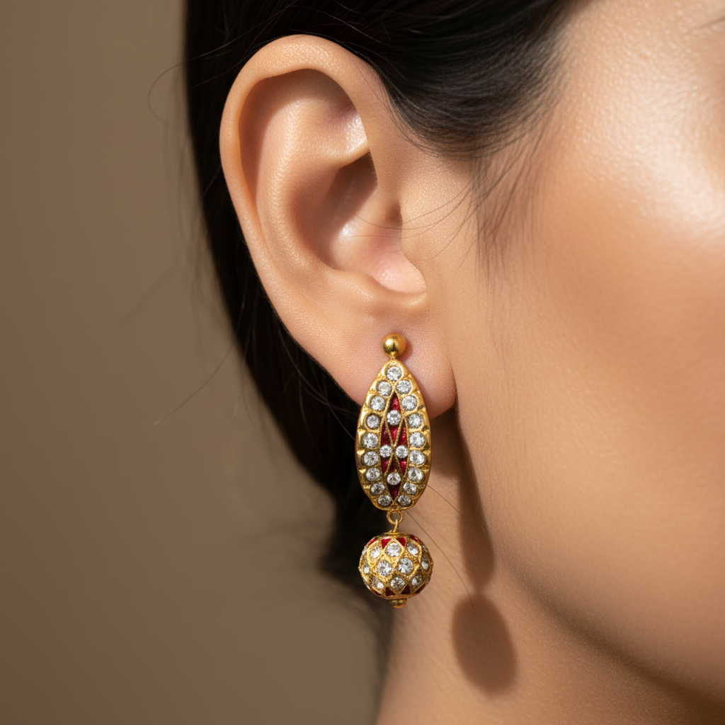 Crimson Elegance Gold Earrings