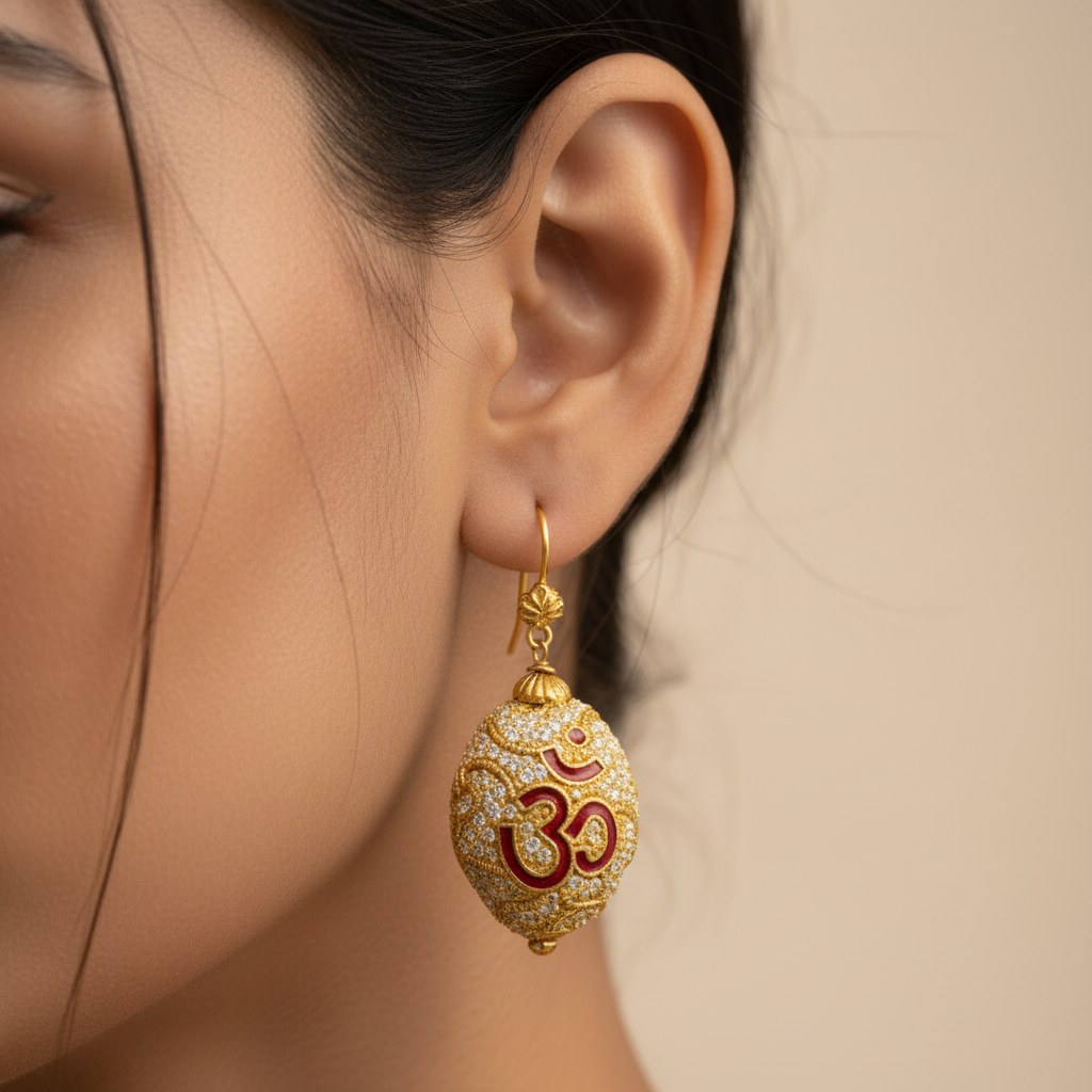 Om Gold Drop Earrings
