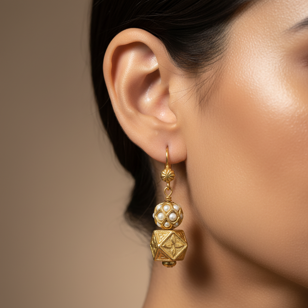 Gold Pearl Drop Earrings