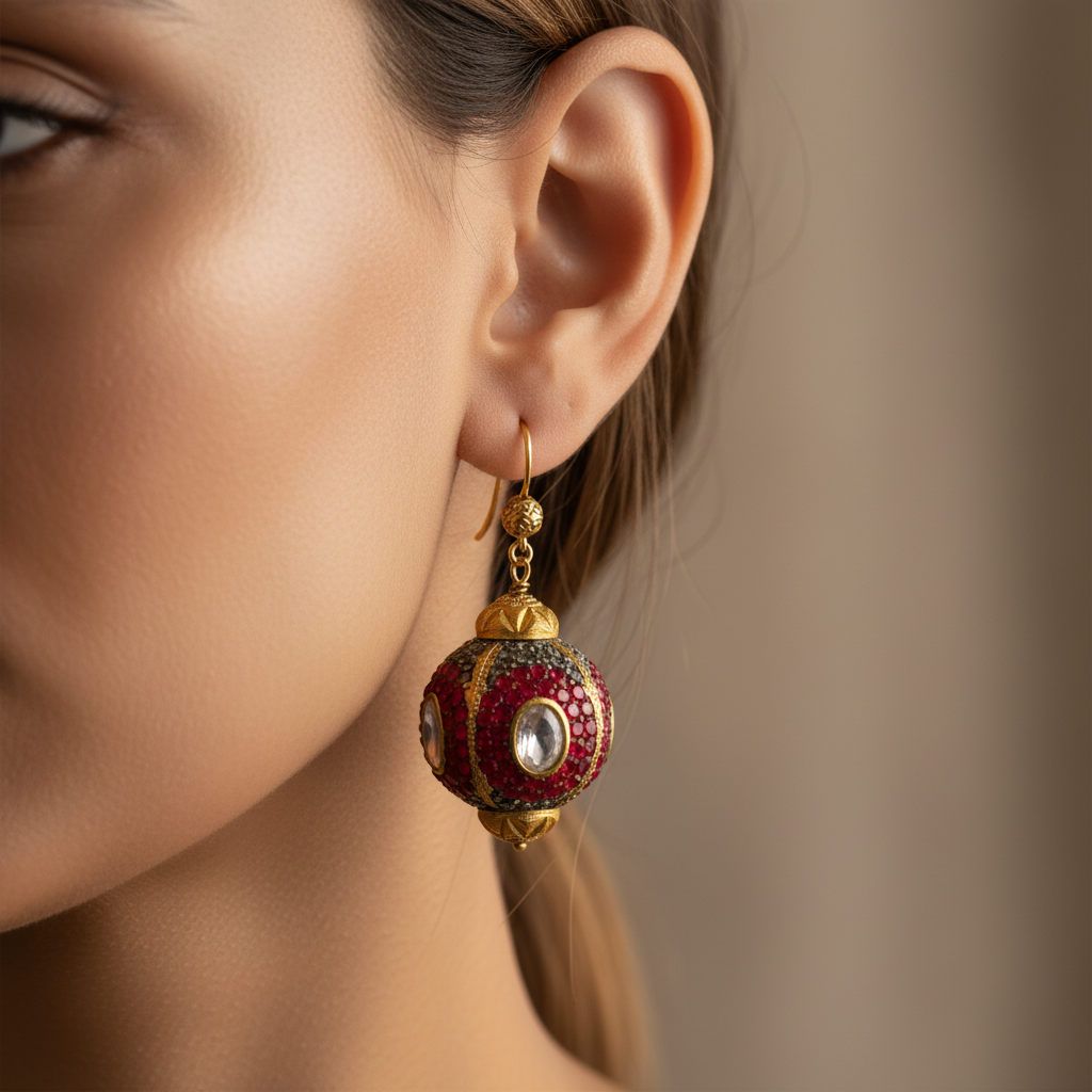 Ornate Ruby Drop Earrings