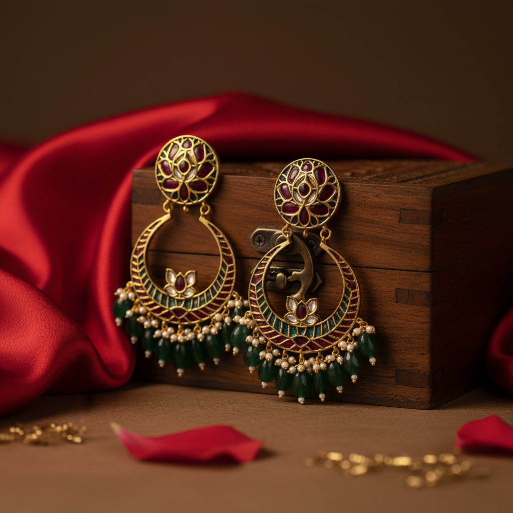 Ruby Emerald Chandbali Earrings