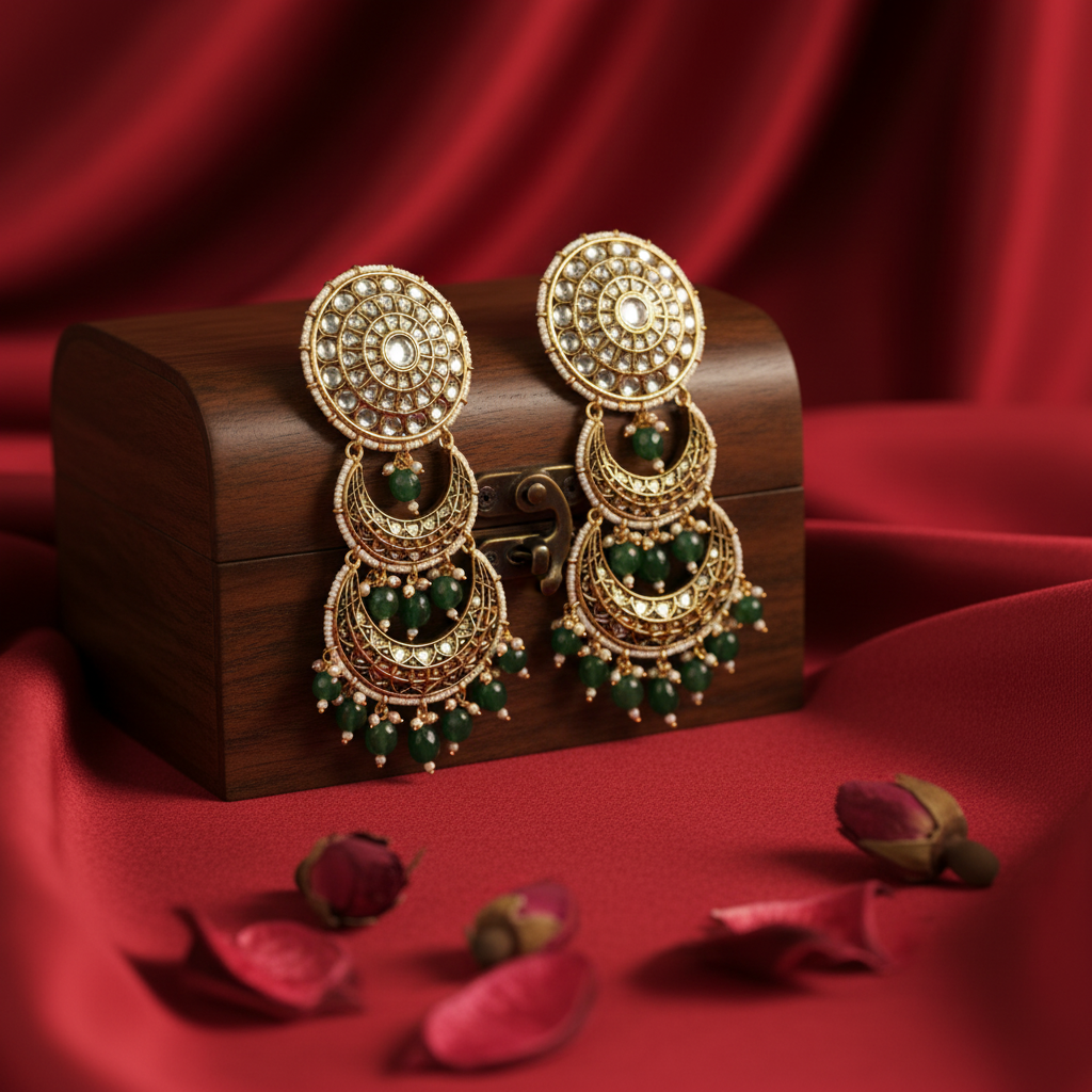 Kundan Emerald Drop Earrings