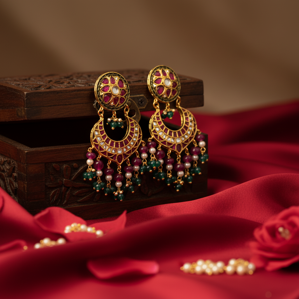 Ruby Pearl Chandbali Earrings