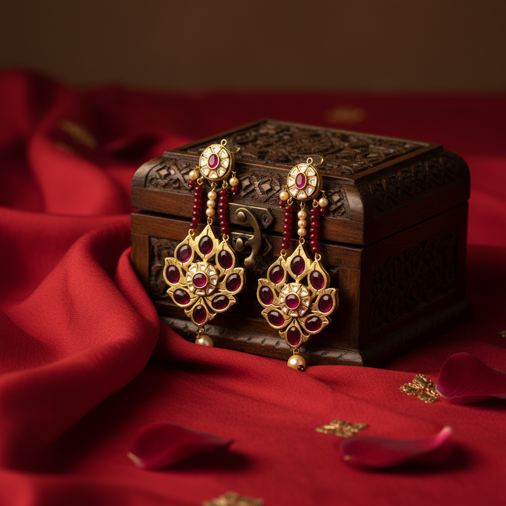 Ruby Polki Chandelier Earrings