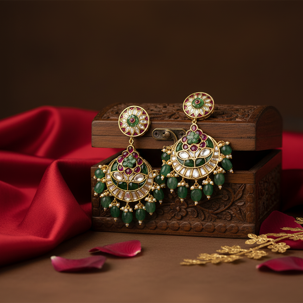 Emerald Ruby Chandbali Earrings
